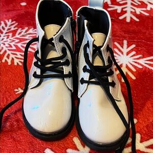 Kids White Lace-Up Boots
